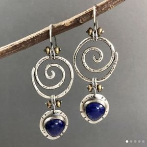 Boho Dangle earrings with Blue stone